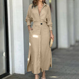 2025 New Temperament Female Commuter With Solid Color To Close Waist Long Sleeve Irregular Shirt Dress Women