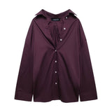 Women's Clothing 2025 Spring New Temperament Fashion Back Folding Loose Long-Sleeved Casual Shirt