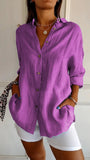 2025 New Single-Dran Buckle Folding Collar Shirt Burst Lady Solid Color Can Sleeve Top