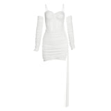 Fashion 2025 Autumn And Winter New Women's Dress French Hottie Sexy Sling Mesh Splicing Perspective Waist Dress