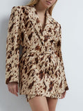 Brown Print Long-Sleeved Blazer 2025 Autumn New Temperament Commuting Waist Jacket