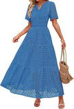 2025 Women's V-Neck A-Shaped Hollow Lace Cake Dress