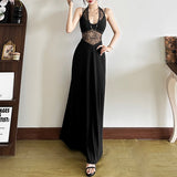 Fashion 2025 Summer New Women's Style Sexy Lace Hollow Splicing Long Sleeveless Dress Woman
