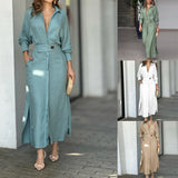 2025 New Temperament Female Commuter With Solid Color To Close Waist Long Sleeve Irregular Shirt Dress Women
