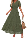2025 Women's V-Neck A-Shaped Hollow Lace Cake Dress