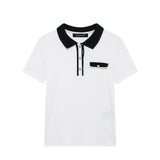 Collage-Coled POLO Collar Jersey 2025 Spring Temperament Short-Sleeved Elastic Short Knitted Top Woman