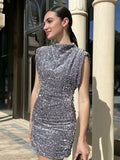 2025 Women's Beads Dress Dress Sleeveless Party With Cushioned Shoulder Mini Dress Y2K