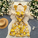Small French Design Three-Dimensional Flower Net Embroidery To Recupers With A Sling A-Word Dress Skirt