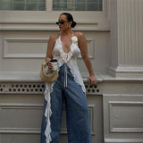 2025 Spring Fashion Trend Women's New Hanging Neck Bare Back Strap Yarn Mesh Repair Small Vest