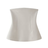 2025 Spring Sexy Women's Pure Color Bare Shoulder Sleeveless Word Collar Short Shirt With Breast Vest
