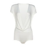 2025 Spring And Summer New Women's Pure Color Sexy Dark V Collar Design Folded Hottie Short-Sleeved Jumpsuit Woman