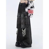 Fat Mm Cool Hole Jeans Female Large Size Street Personality Babes Tied Loose Thin Leg Trousers