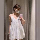 Women's Summer New Holiday Style Loose Back Vertical Lace Short Dress