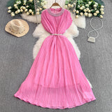 Light Luxury Famous Heavy Industry Nail Ball Collar Dress Women Summer Waist Thin 100 Fold Elegant Dress Dress Dress