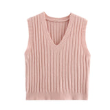 Basic Solid Color Sleeveless Vest 2025 Spring Leisure V Collared Women's Knitting Top
