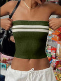 2025 Summer New Ins Sexy Knitted Blouse Female Hit-Colored Stripe Bra Hot Girl Tight Outside Wear