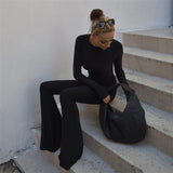 2025 Autumn Fashion Trend Women's New Long-Sleeved Back Repair Straight Legs Casual Jumpsuit