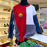 Autumn And Winter Cowboy Sleeve Splicing Bumpy Smiley Face Loose-Fitting Sweater Round Collar Knitted Bottoming Shirt Woman