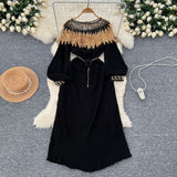 Autumn Retro Court Style Heavyweight Embroidered Long Hundred Folds Bubble Bubble Sleeve Dress Female 100 Folds