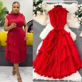 Elegant Three-Home Folded Dress Dress Wooden Ear Long Heavy Industry Pressure Folds High-End Exquisite Dress Woman