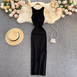 Ins Women's Summer New Sexy Kinesith Heart-Scuttered Fashion Two-Pin Knitted Dress