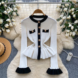 French Name Xiao Xiangfeng Thrombium Metal Buckle Waist Long-Sleeved Knitted Top Girl Autumn Slim Thin Bottom Shirt