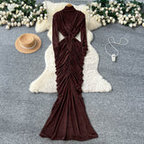 Women's Fashion Dress 2025 Autumn Design Feeling Cross-Folded Slim Top-Cuffed And High-Necked Dress