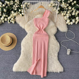 High-End Knitted Collar Dress Women's Summer Irregular Light Luxury Open Design Pure Hottie Dress