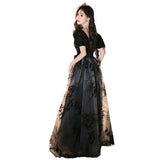 Black Glid Evening Dress Light Luxury Small Chinese Feng Shui Ink Painting Annual Dress Birthday Host Performance Dress Dress