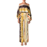 Spring 2025 New Set Women's Printed Round-Neck Loose Bat Sleeves Wide Leg Trousers Fashion Set