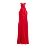 Women's Clothing 2025 Spring Festive Dress Hanging Neck Collar Silk Texture Dew Back Dress