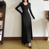 Fashion 2025 Autumn And Winter Women's New Pure Color Temperament High-End Sense Collar Body Dress