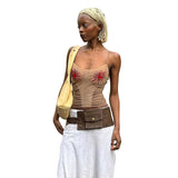 2025 Spring Summer New Women's Fashion Slings Bare Back Print Short Repair Hottie Small Vest