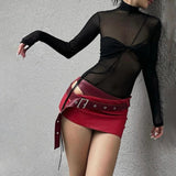 Fashion 2025 New Winter Women's Sexy Hot Pu Zipper Repair On The Body Of The Short Dress With Legs And Short Skirts