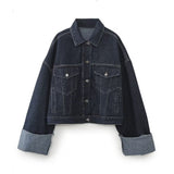 2025 Women's Autumn New Collar Denim Jacket Jacket + Curly-Side Trousers Suit