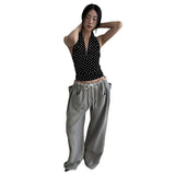 2025 Summer New Women's Dress French Wave Dot Hanging Neck Vest Women's Sports Body Straight Trousers