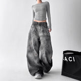 Jeans Women Autumn Dopamine Wearing Retro Work Pants To Make Old Pocket Design Straight Trousers