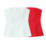 Red And White Tsets 2025 Spring And Summer Shoulder Repair Silk And Silk Textured Back Zipper Short Vest Woman