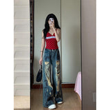Tall Retro Hottie Languid Wind Ripped Jeans Women Summer Design Feel To Do Old Dirty Tug Trousers