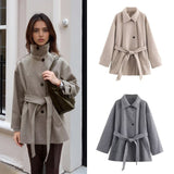 Women's 2025 New Fashion Temperament Double-Necked Belt Soft Coat