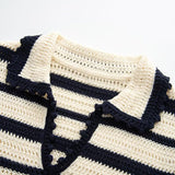 Ins Striped Knitted Short-Sleeved Woman Summer 2025 New Collar Polo Shirt Small Short Top