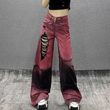 Fat Mm Ocean Color Ripped Jeans Women's Large Size Summer New High-Rise Loose Thin Straight Leg Pants