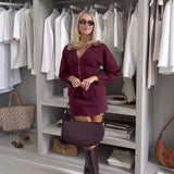 Women's INS Explosion V-Neck Long Sleeves Simple Knitted Set