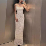 Lightly Styled Dress Woman Elegant Translucent Lace Sling Dress Woman