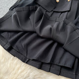 Black Suit Collar Dress Woman 2025 Autumn High-End Double Buckle Waist Long Sleeves Small Black Dress Skirt