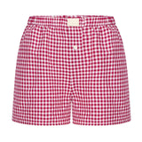 2025 Summer New Ladies Leisurely Comfortable High-Waisted Broad-Legged Retro Lattice Shorts