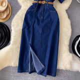 Light Luxury Famous Feudal High-Level Feeling Polo Collar Denim Dress Women Summer Fork Belt Design Niche Temperament Dress