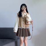 Early Autumn College Style Retro Vest Three-Piece Suit Female High-Waisted Half-Dress Long-Sleeved Shirt Top