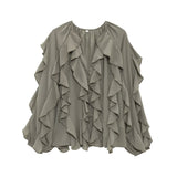 Is Women's V-Neck Folding Trim Shirt Long-Sleeved Top Loose Woman