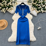 High-End Feel Dress Women 2025 New Design Color Short-Sleeved Polo Collar Knitted Ass Skirt